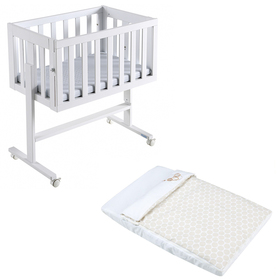 Колыбель Micuna CODODO МО-1639 White + Постельное белье CODODO TX-1640 Dots Beige